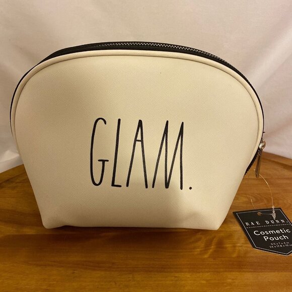 Rae Dunn "GLAM" Makeup/Cosmetic Bag/Pouch "GLAM" Wkhite with Black LL. New! - Picture 2 of 4